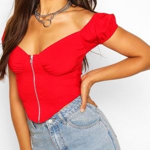 Stretch Zip Front Off The Shoulders Crop Top